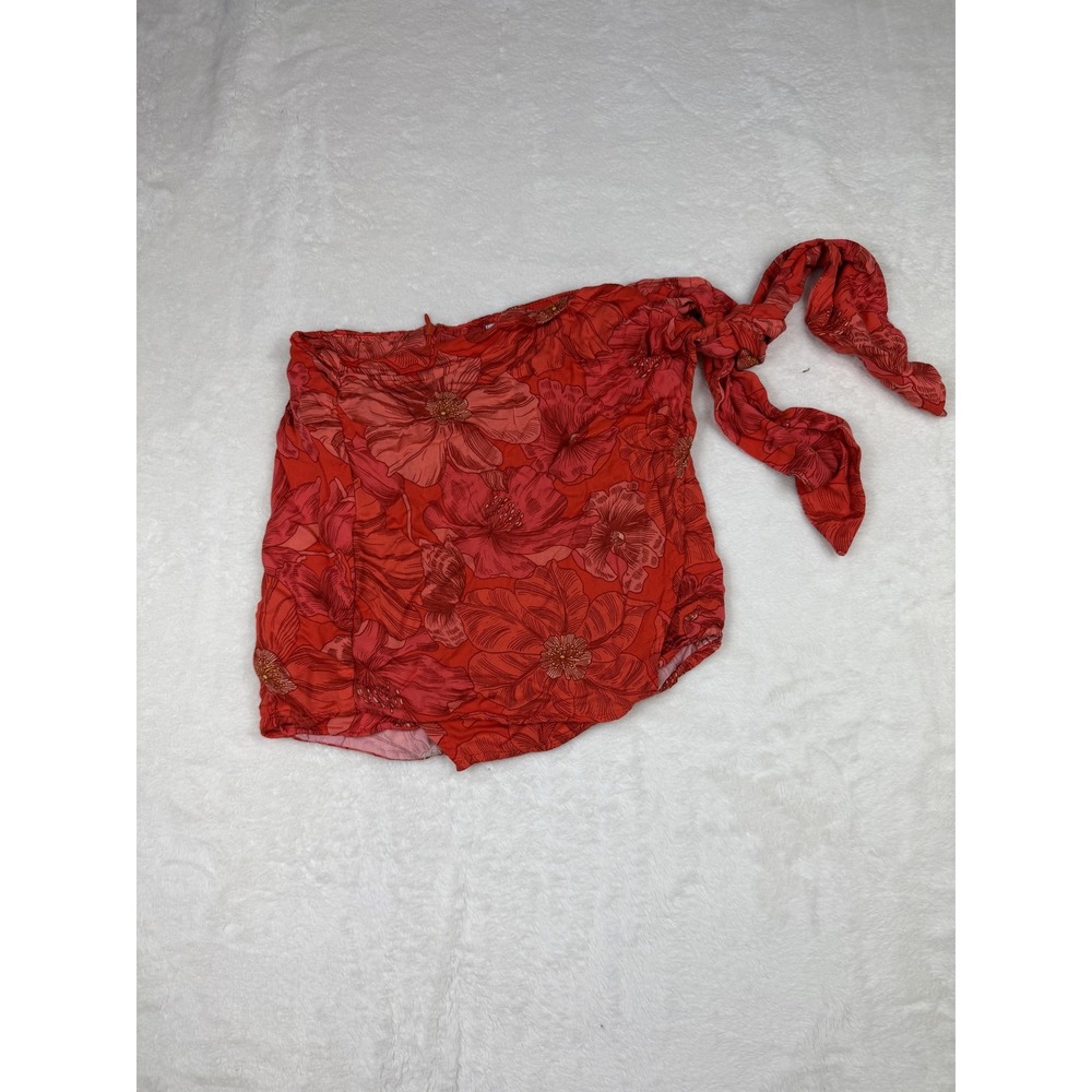 Stillwater XS Red Pink Floral Tie Crop Top